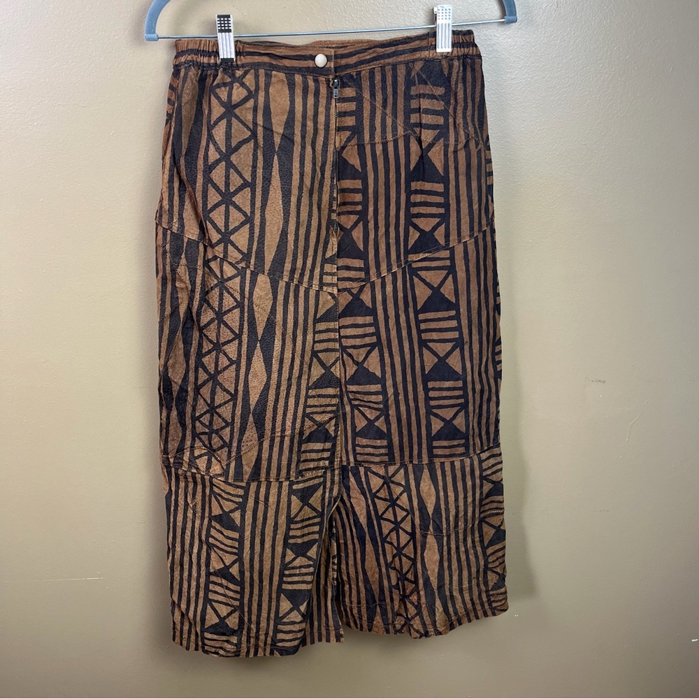 Robert Louis 100% Suede Midi Skirt Neutral Patterned Brown Tribal Medium
